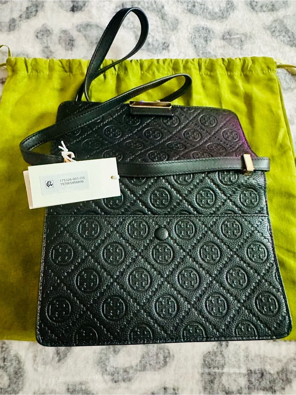 Tory Burch Black Quilted Logo Crossbody with Gold-Tone Lock